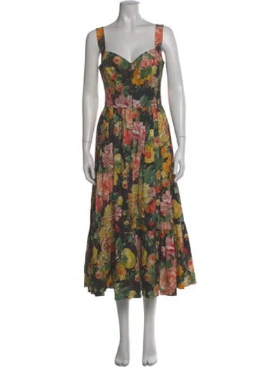 Pre-owned Dolce & Gabbana Floral Print Long Dress In Red