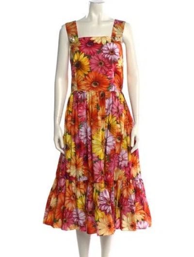 Pre-owned Dolce & Gabbana Floral Print Long Dress W/ Tags In Pink