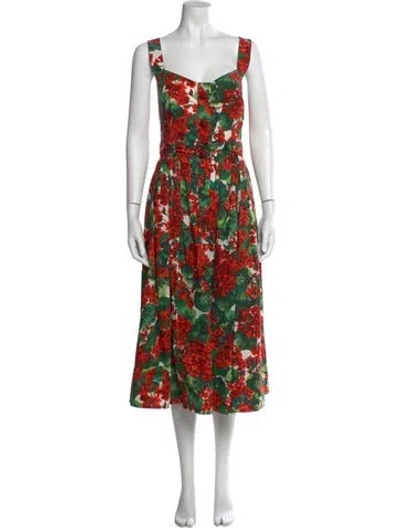 Pre-owned Dolce & Gabbana Floral Print Long Dress In White