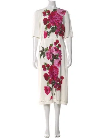 Pre-owned Dolce & Gabbana Floral Print Long Dress In White