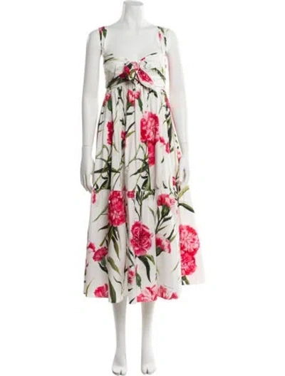 Pre-owned Dolce & Gabbana Floral Print Long Dress In White