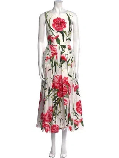 Pre-owned Dolce & Gabbana Floral Print Long Dress In White
