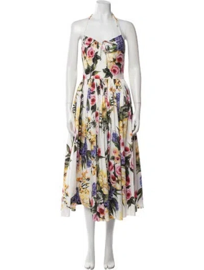 Pre-owned Dolce & Gabbana Floral Print Long Dress In White