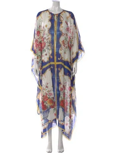 Pre-owned Dolce & Gabbana Floral Print Long Dress In White