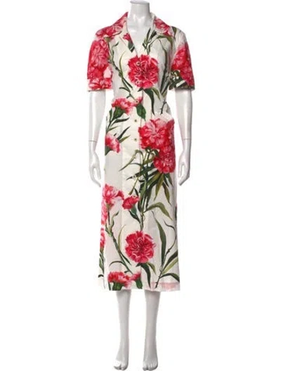 Pre-owned Dolce & Gabbana Floral Print Long Dress In White