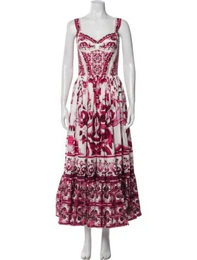 Pre-owned Dolce & Gabbana Floral Print Long Dress In White