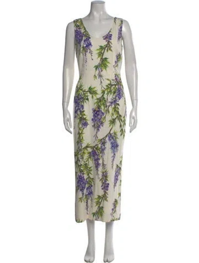 Pre-owned Dolce & Gabbana Floral Print Long Dress In White