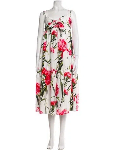 Pre-owned Dolce & Gabbana Floral Print Long Dress In White