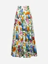 Dolce & Gabbana Multicolor Maxi Skirt With Logo Lettering Detail On The Front And All-over Floral Print In Cotton Wo
