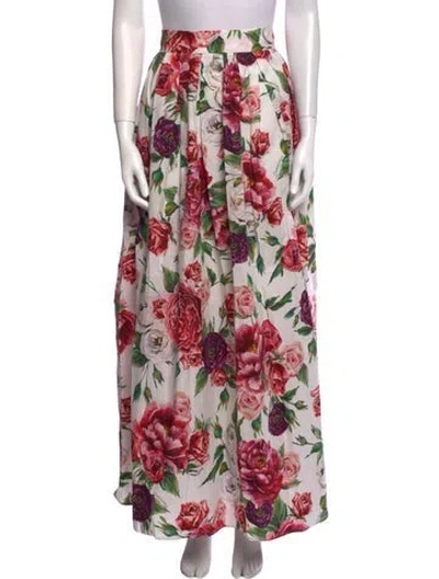 Pre-owned Dolce & Gabbana Floral Print Long Skirt In White