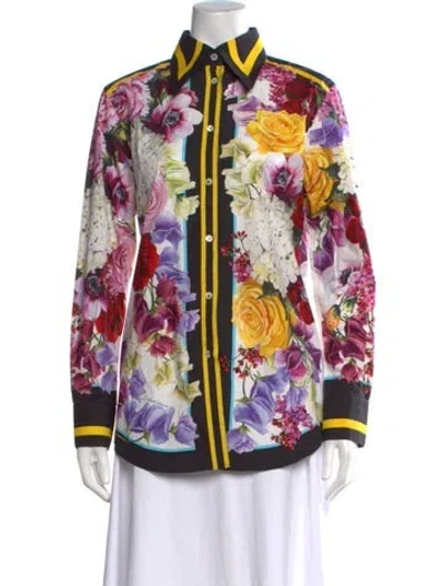 Pre-owned Dolce & Gabbana Floral Print Long Sleeve Blouse In Black
