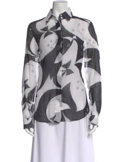 Pre-owned Dolce & Gabbana Floral Print Long Sleeve Blouse In Black/white