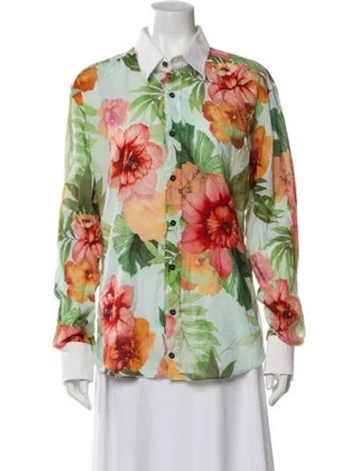 Pre-owned Dolce & Gabbana Floral Print Long Sleeve Blouse In Green