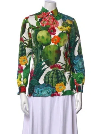 Pre-owned Dolce & Gabbana Floral Print Long Sleeve Blouse In Green