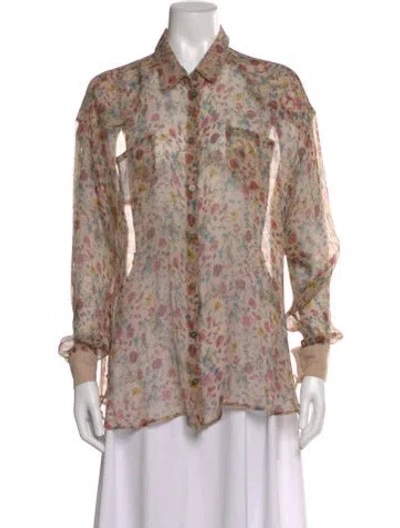 Pre-owned Dolce & Gabbana Floral Print Long Sleeve Blouse In Neutral