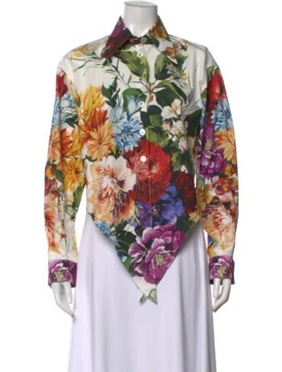 Pre-owned Dolce & Gabbana Floral Print Long Sleeve Blouse W/ Tags In Neutrals
