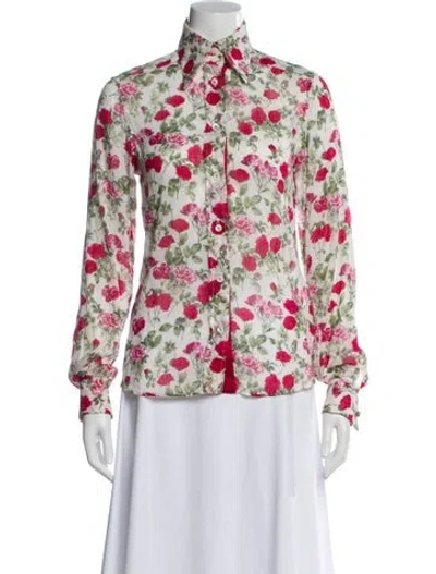 Pre-owned Dolce & Gabbana Floral Print Long Sleeve Blouse In White