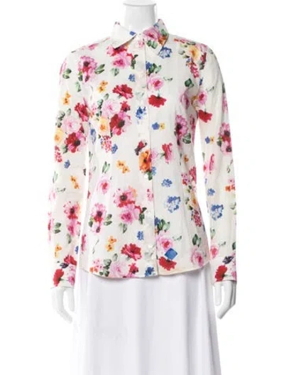 Pre-owned Dolce & Gabbana Floral Print Long Sleeve Blouse In White