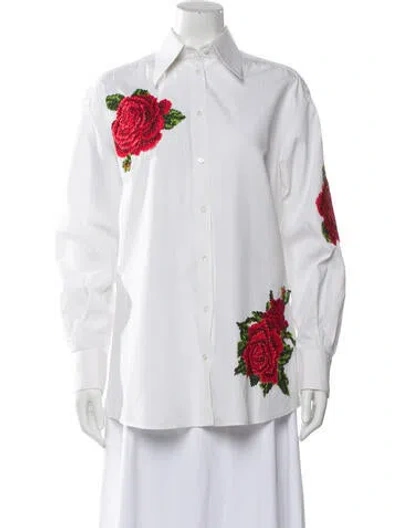 Pre-owned Dolce & Gabbana Floral Print Long Sleeve Button-up Top In White