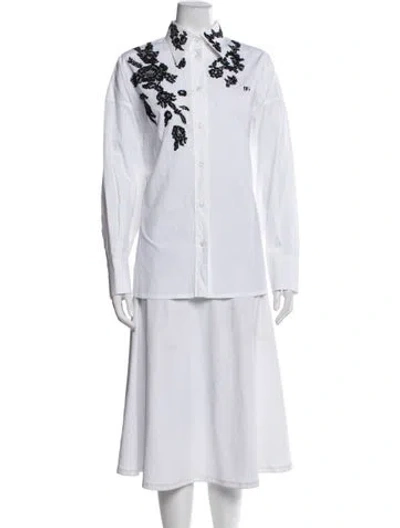 Pre-owned Dolce & Gabbana Floral Print Long Sleeve Button-up Top In White