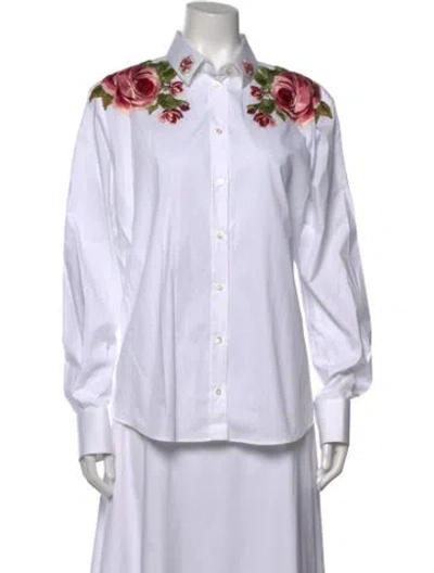 Pre-owned Dolce & Gabbana Floral Print Long Sleeve Button-up Top In White