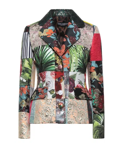 Dolce & Gabbana Floral Print Long Sleeve Coat In Brown