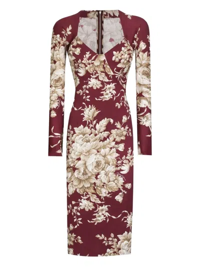 Dolce & Gabbana Floral-print Long-sleeve Midi Dress In Multi