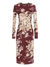 Dolce & Gabbana Floral-print Long-sleeve Midi Dress In Red