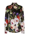 Dolce & Gabbana Silk Blend Satin Flower Printed Shirt In Black