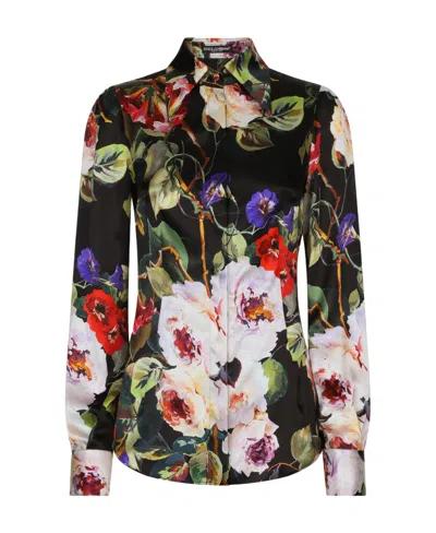 DOLCE & GABBANA DOLCE  GABBANA ROSE GARDEN PRINTED SATIN SHIRT