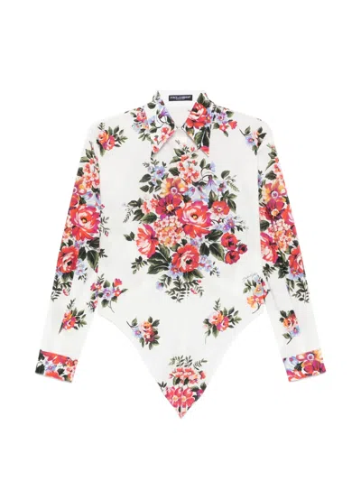 Dolce & Gabbana Cotton Shirt With A Bouquet Of Flowers Print Shirts White In Multi