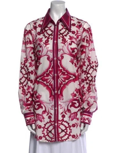Pre-owned Dolce & Gabbana Floral Print Long Sleeve Tunic In Pink
