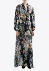 Dolce & Gabbana Long Black Silk Dress With Floral Pattern In Multicolor