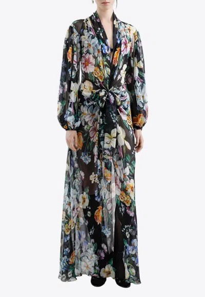 DOLCE & GABBANA FLORAL PRINT MAXI CHIFFON DRESS