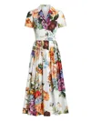 Dolce & Gabbana Pleated Floral-print Cotton-poplin Midi Dress In White
