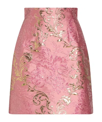 Dolce & Gabbana Floral Print Metallic Midi Skirt In Pink