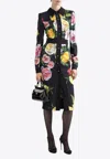 Dolce & Gabbana Multicolor Dress With Classic Collar And All-over Floral Print In Viscose Stretch Woman In Multicolor