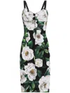 Dolce & Gabbana Black Floral Midi Synthetic Dress In Schwarz