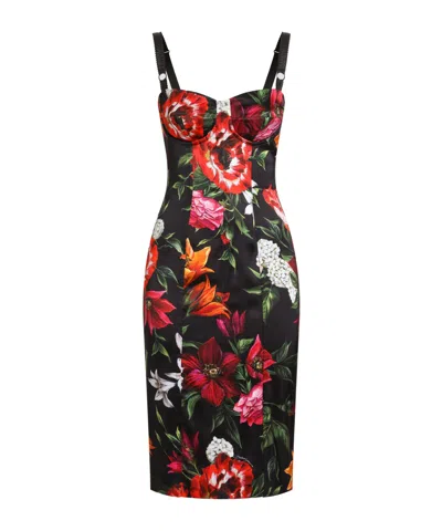 DOLCE & GABBANA DOLCE  GABBANA FLORAL PRINTED SLEEVELESS MIDI DRESS