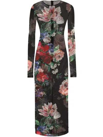 Dolce & Gabbana Floral-print Midi Dress In Black