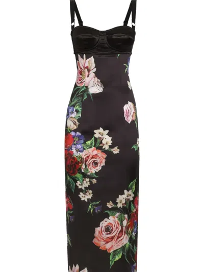 Dolce & Gabbana Floral-print Midi Dress In Black