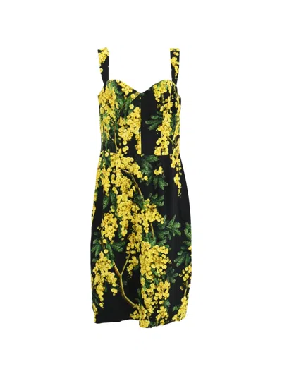 Pre-owned Dolce & Gabbana Floral-print Midi Dress In Black