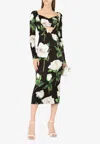 Dolce & Gabbana Floral Print Midi Dress In Satin In Multicolor