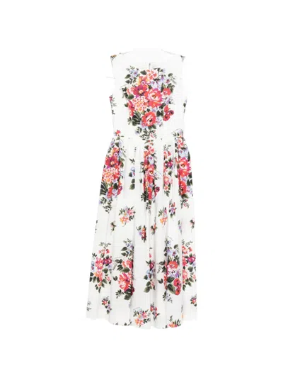 Dolce & Gabbana Fiori Cotton Dress Bow Floral Midi In Multi