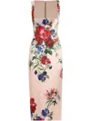 Dolce & Gabbana Satin Calf-length Sheath Dress With Floral Print In Neutrals