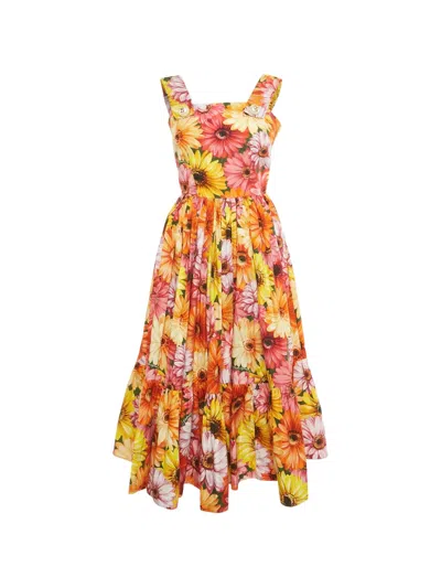 Pre-owned Dolce & Gabbana Floral-print Midi Dress In Orange