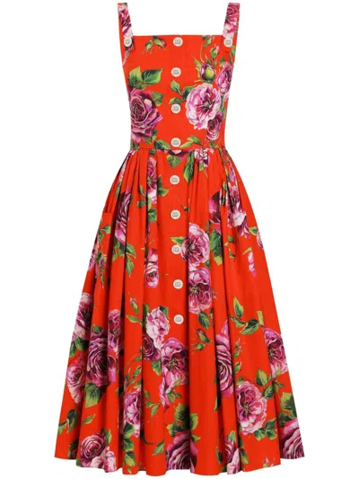 Dolce & Gabbana Floral-print Midi Dress In Red
