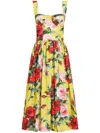 Dolce & Gabbana Short Cotton Sundress With Gardenia Print In Yellow