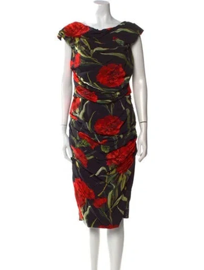 Pre-owned Dolce & Gabbana Floral Print Midi Length Dress In Black