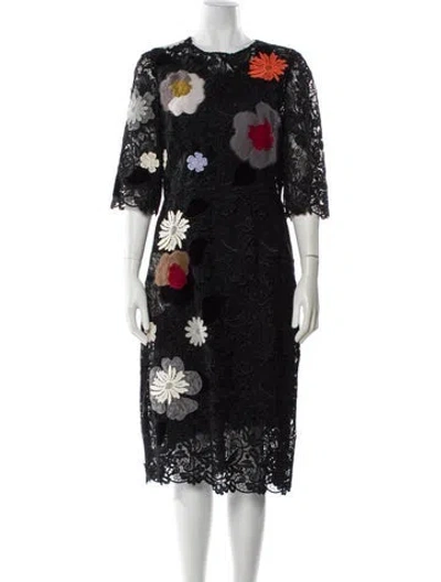 Pre-owned Dolce & Gabbana Floral Print Midi Length Dress In Black